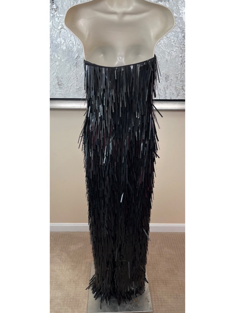RETROFETE Silia Sequin Embellished Fringe Strapless Black Maxi Dress Size XS - Picture 10 of 12